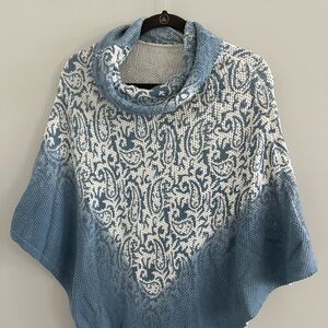 Chico's Elegant Blue and Cream Poncho